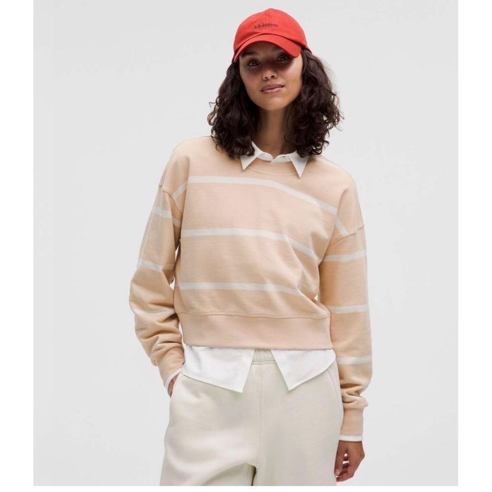 354-Lululemon Perfectly Oversized Cropped Crew *Stripe-Boundless Stripe Cafe
